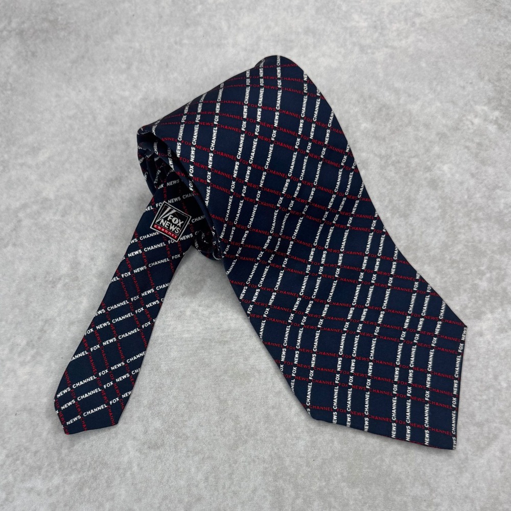 Fox News Channel Mens Silk Tie Navy Blue Logo Print The Chairman Reinhardt